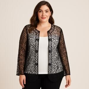 Princess Cruises XL Crochet Lace Kimono Jacket Cover Up Black Embroidered Beaded